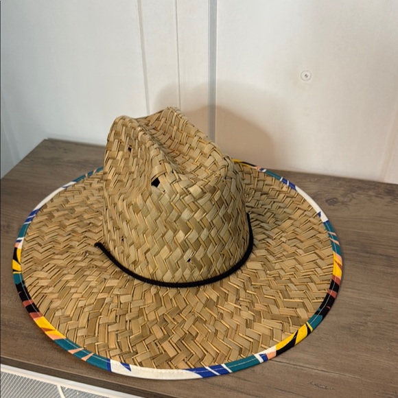 NWTs Quiksilver Outsider Straw Hat with Multicolor Tropical Trim Brim - LG - Picture 1 of 5
